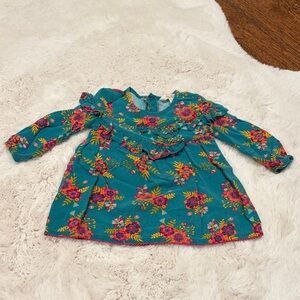 Matilda Jane Teal Raton Dress with Ruffles and Floral Pattern 12-18 months